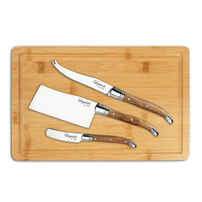 Laguiole ostesæt med 3 knive og bræt