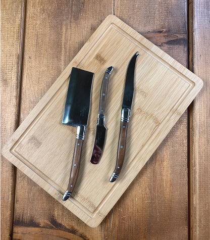 Laguiole ostesæt med 3 knive og bræt