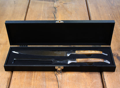 Laguiole pakkeløsning Knive, gafler og forskæresæt med oliventræ skaft