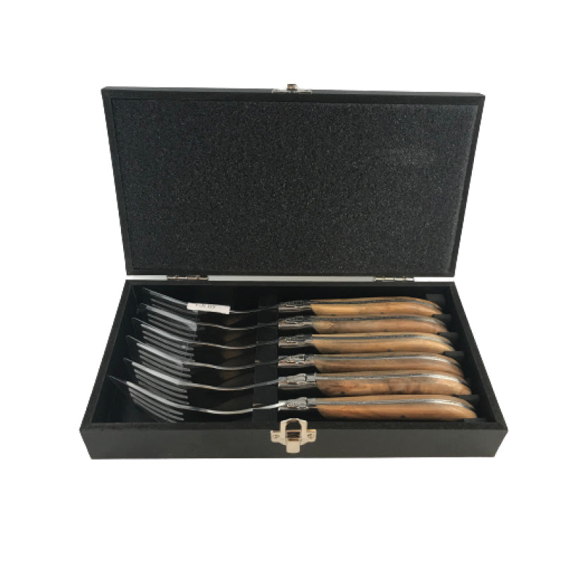 Laguiole Steakgafler - skaft af natur oliventræ 6 stk.