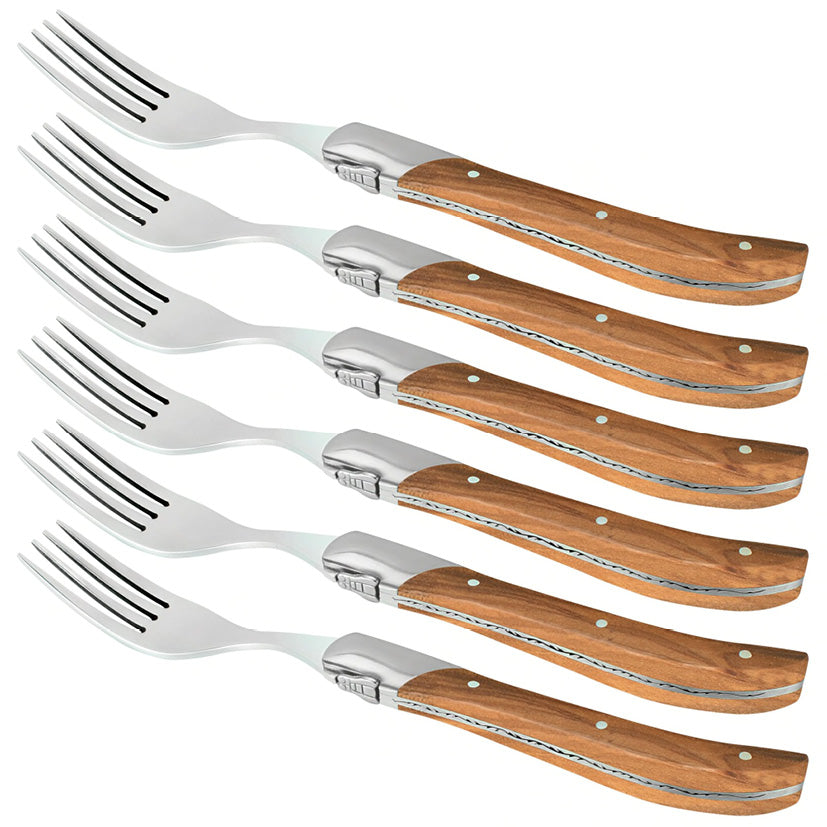 Laguiole Steakgafler - skaft af natur oliventræ 6 stk.