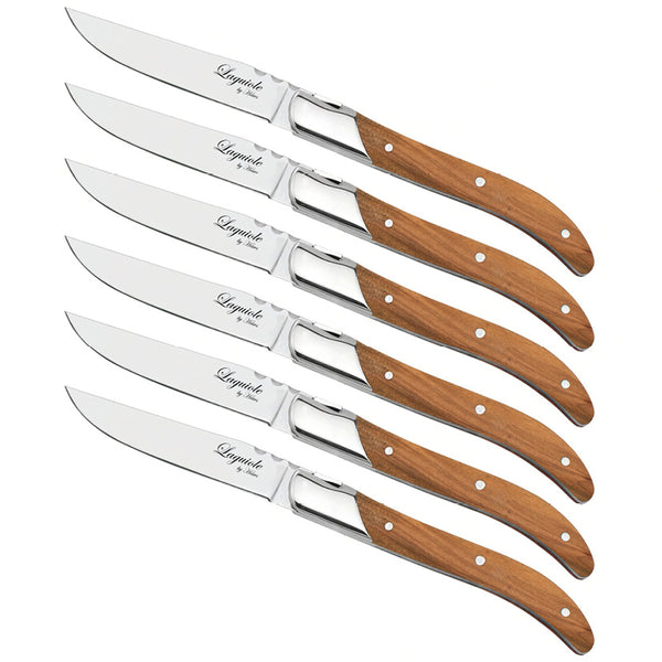 Laguiole Steakknive - skaft af natur oliventræ 6 stk.