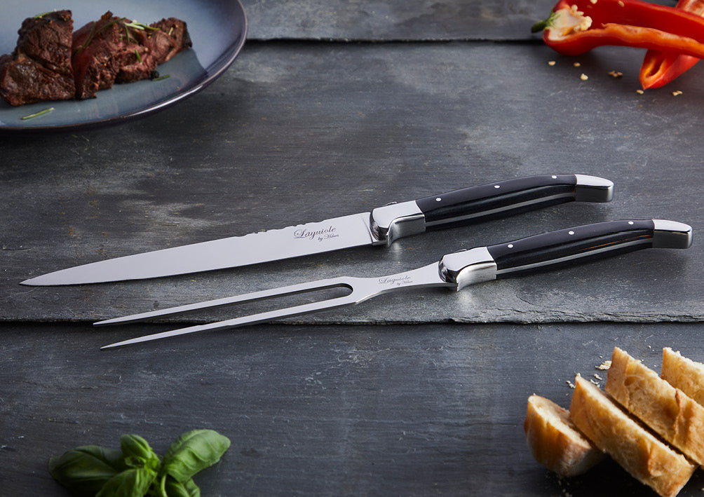 Laguiole pakkeløsning Knive, gafler og forskæresæt med sort ibenholt skaft