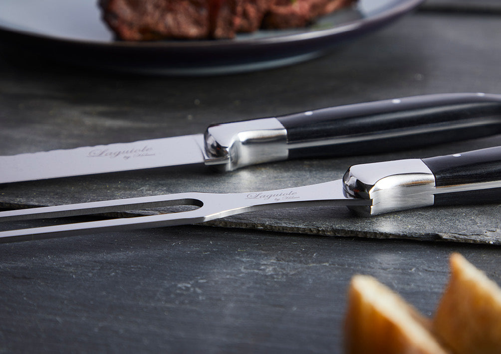 Laguiole pakkeløsning Knive, gafler og forskæresæt med sort ibenholt skaft