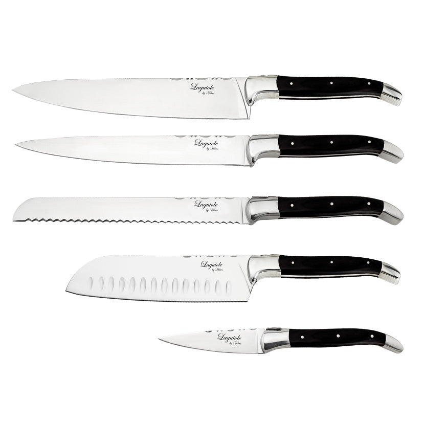 Laguiole kokkeknive 5 knive med sort ibenholt skaft