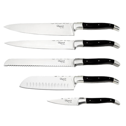 Laguiole kokkeknive 5 knive med sort ibenholt skaft