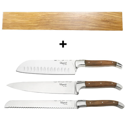 Laguiole køkkenknive 3 stk. + knivmagnet til væg