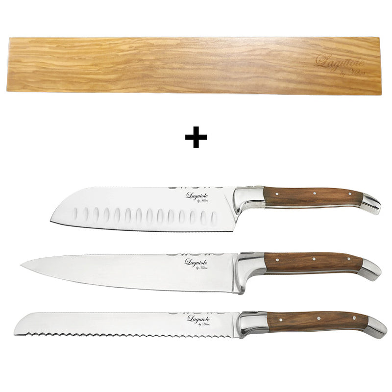 Laguiole køkkenknive 3 stk. + knivmagnet til væg