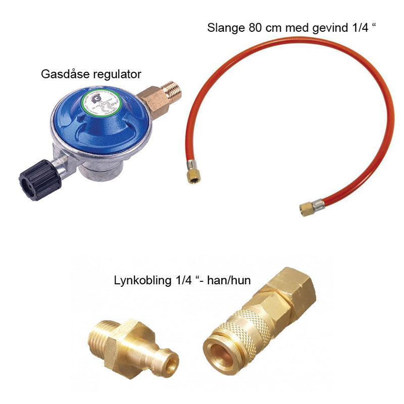 Komplet regulatorsæt til nem tilslutning af gasdåse