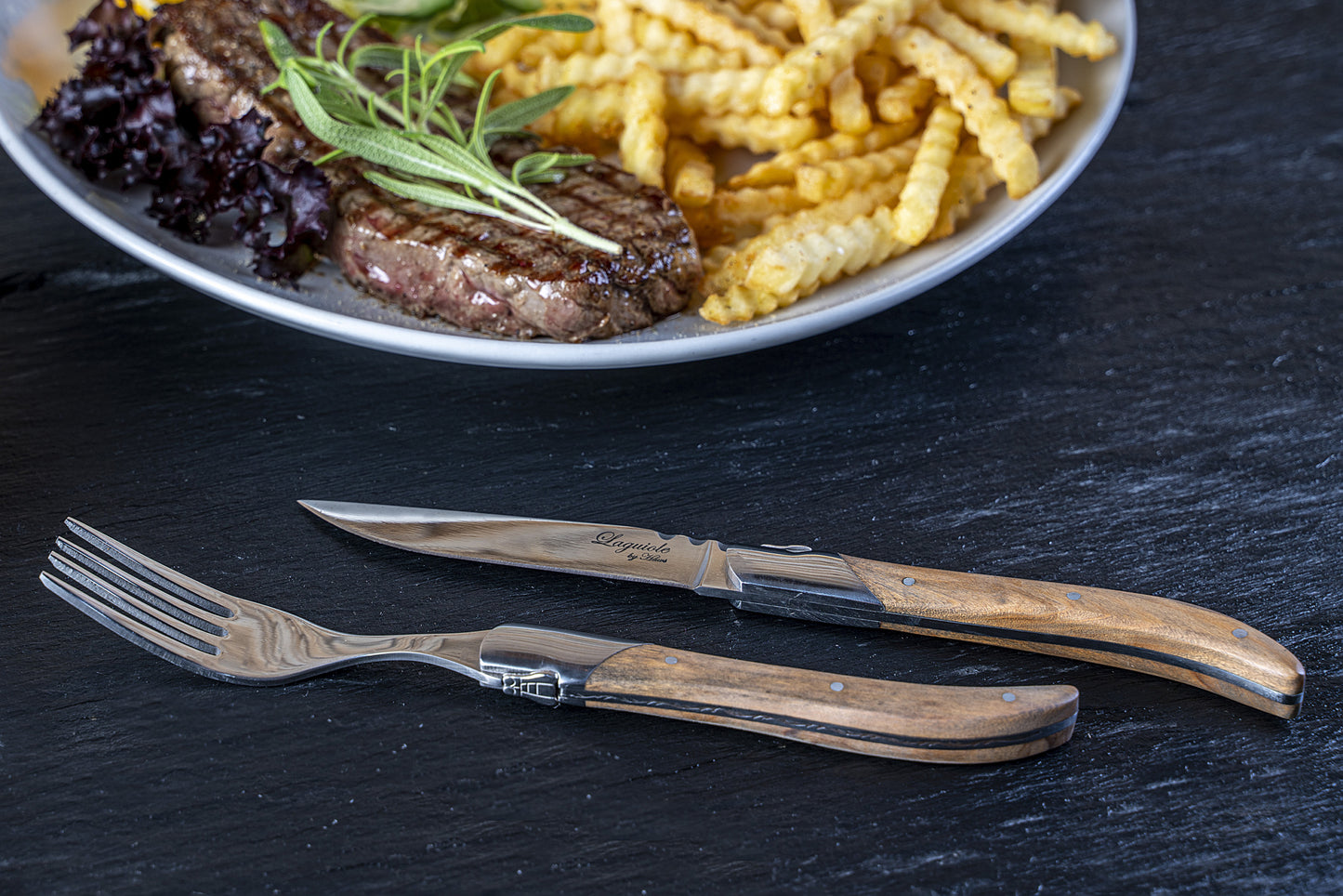 Laguiole Steakknive - skaft af natur oliventræ 6 stk.