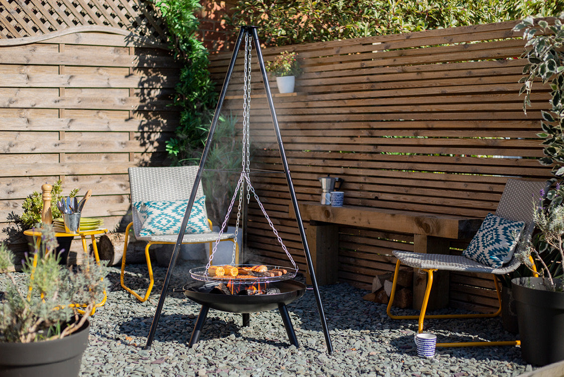 La Hacienda Tripod hængegrill i stål med bålfad og bæretaske