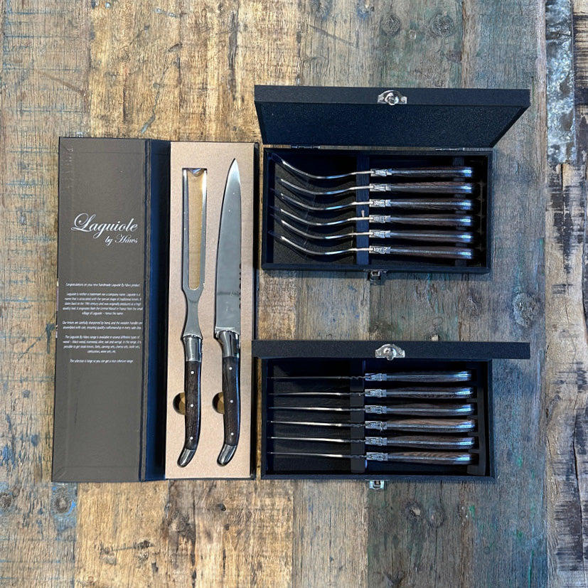Laguiole pakkeløsning Knive, gafler og forskæresæt med Wenge træskaft