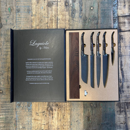 Laguiole kokkeknive 5 knive med væghængt knivholder Wenge træ