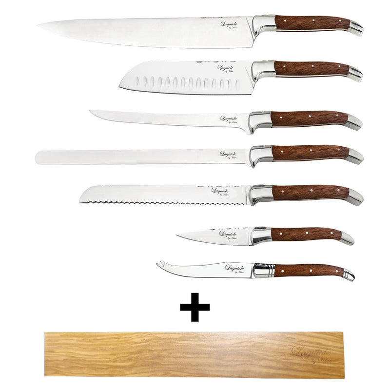 Laguiole kokkeknive 7 knive med Rosewood skaft + Laguiole knivmagnet til væg