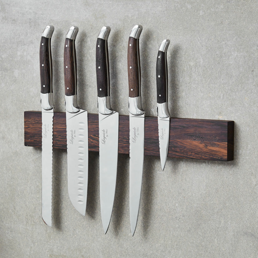 Laguiole kokkeknive 5 knive med væghængt knivholder Wenge træ