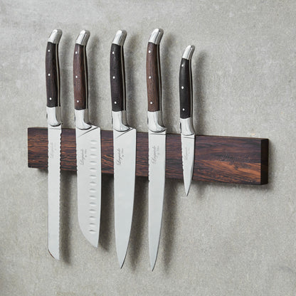 Laguiole kokkeknive 5 knive med væghængt knivholder Wenge træ