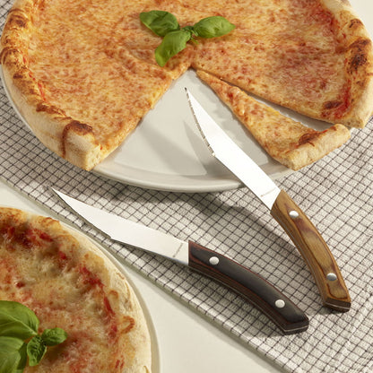 Legnoart NAPOLI sæt af 4 Pizzaknive og Steakknive - Mørkt håndtag