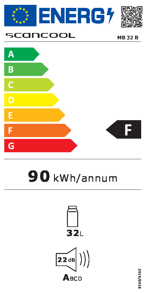 Minibar køleskab 35 liter - MB32 BE Scandomestic
