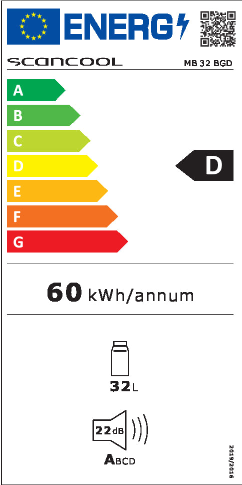 Minibar display køleskab 35 liter - MB 32 BGD Scandomestic