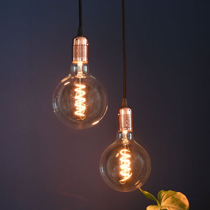 2 STK. LAMPER + STOFLEDNING KOBBER FATNING - DANLAMP MEGA DE LUXE SPIRAL LED 240V 4W E27