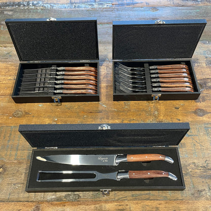 Laguiole pakkeløsning Knive, gafler og forskæresæt med rosewood skaft