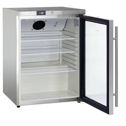 Lagerkøleskab rustfrit stål 148 liter med glaslåge - SK 145 GDE Scandomestic