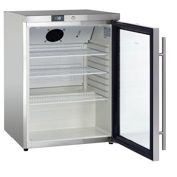 Lagerkøleskab rustfrit stål 148 liter med glaslåge - SK 145 GDE Scandomestic