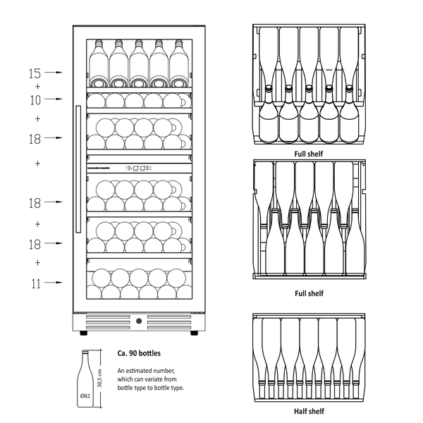 Vinkøleskab SV 104 B til 90 flasker - 2 zoner - Scandomestic