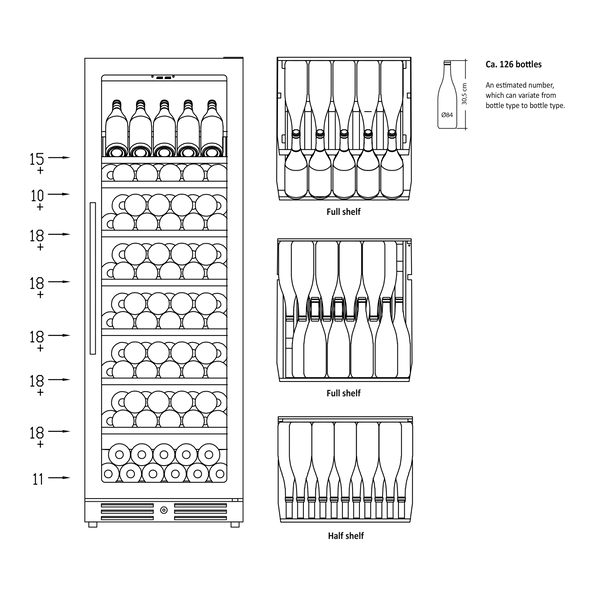 Vinkøleskab SV 111 B til 126 flasker - 1 zone - Scandomestic
