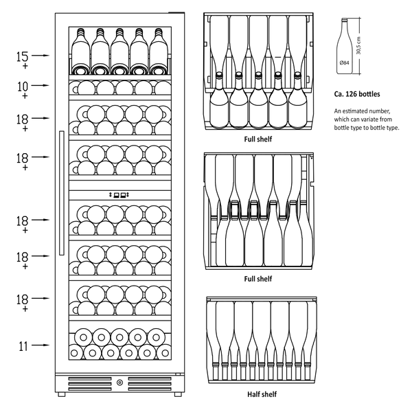 Vinkøleskab SV 124 X - Til 126 flasker - 2 Zoner – Scandomestic