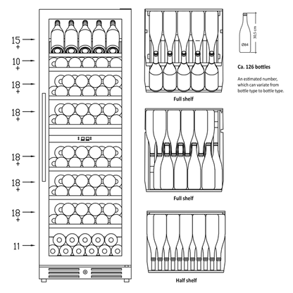 Vinkøleskab SV 124 X - Til 126 flasker - 2 Zoner – Scandomestic