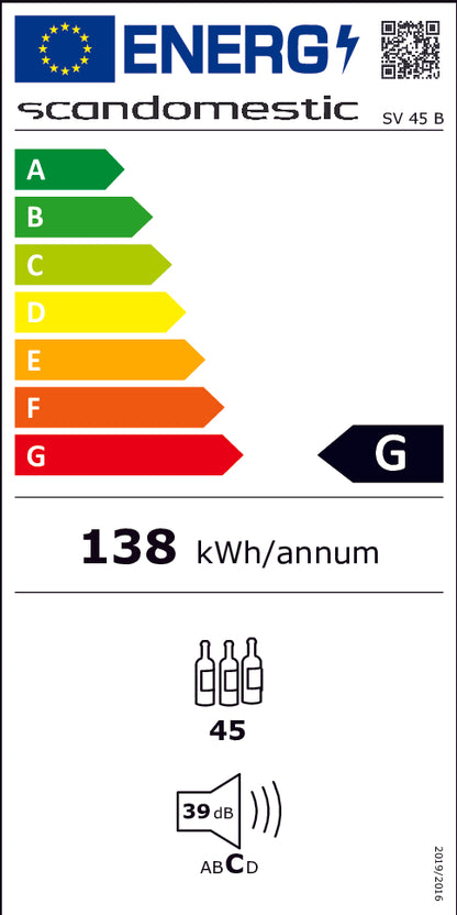 Vinkøleskab SV 45 B til 45 flasker - 1 zone - Scandomestic