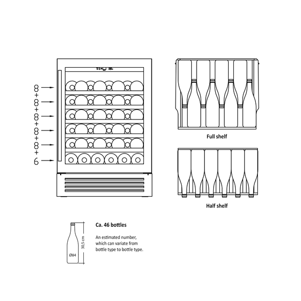 Vinkøleskab SV 81 X til 46 flasker - 1 zone - Scandomestic