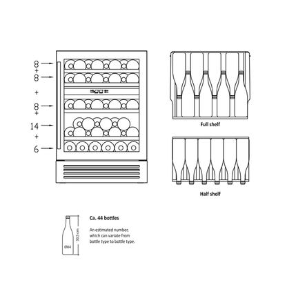 Vinkøleskab SV 85 B til 44 flasker - 2 zoner - Scandomestic