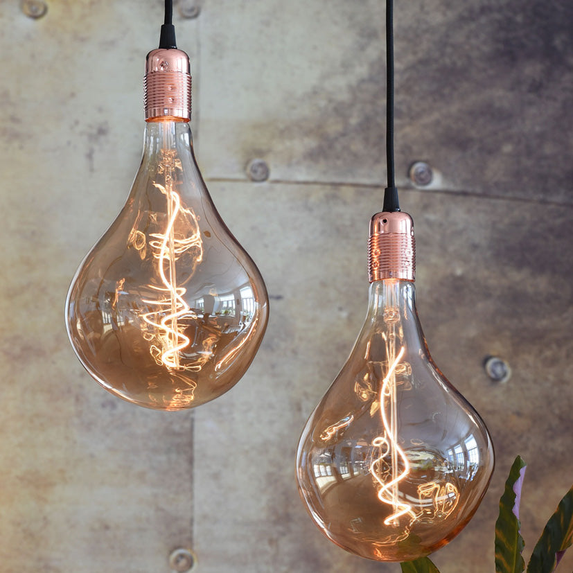 2 stk. LAMPER + STOFLEDNINGER MED KOBBER FATNING - DANLAMP UNICA DE LUXE GOLD L