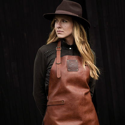 Damascus Chef kniv og Utility kniv + Witloft Læderforklæde Buffalo Cognac