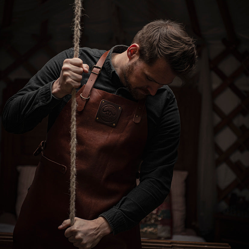 Damascus Chef kniv + Witloft Læderforklæde Buffalo Cognac