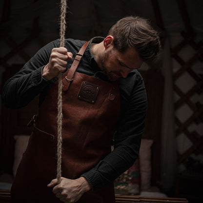 Damascus Chef kniv og Utility kniv + Witloft Læderforklæde Buffalo Cognac