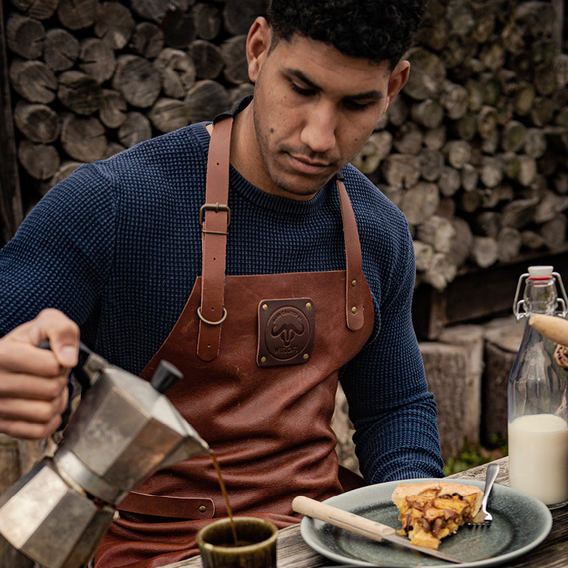 Damascus Chef kniv + Witloft Læderforklæde Buffalo Cognac