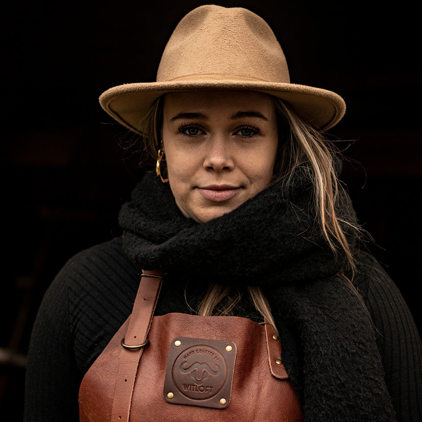 Damascus Chef kniv + Witloft Læderforklæde Buffalo Cognac