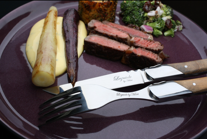 Laguiole Steakbestik i Oliventræ – Sæt med 6 Steakknive & 6 Steakgafler