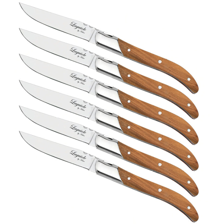 Laguiole Steakbestik i Oliventræ – Sæt med 6 Steakknive & 6 Steakgafler