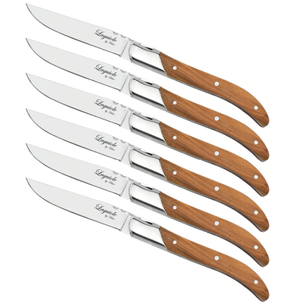 Laguiole Steakbestik i Oliventræ – Sæt med 6 Steakknive & 6 Steakgafler