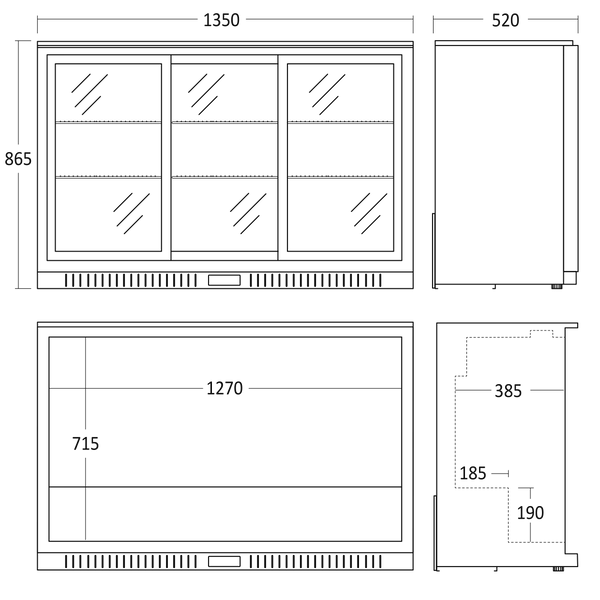 Barkøleskab med skydedøre 308 liter - SC 311 SLE Scandomestic
