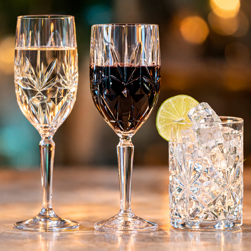 18 stk GraMonty CRYSTAL vinglas sæt – 6 rødvinsglas, 6 hvidvinsglas og 6 vandglas – Brudsikkert premium plastglas