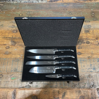 Laguiole kokkeknive 5 knive med sort ibenholt skaft