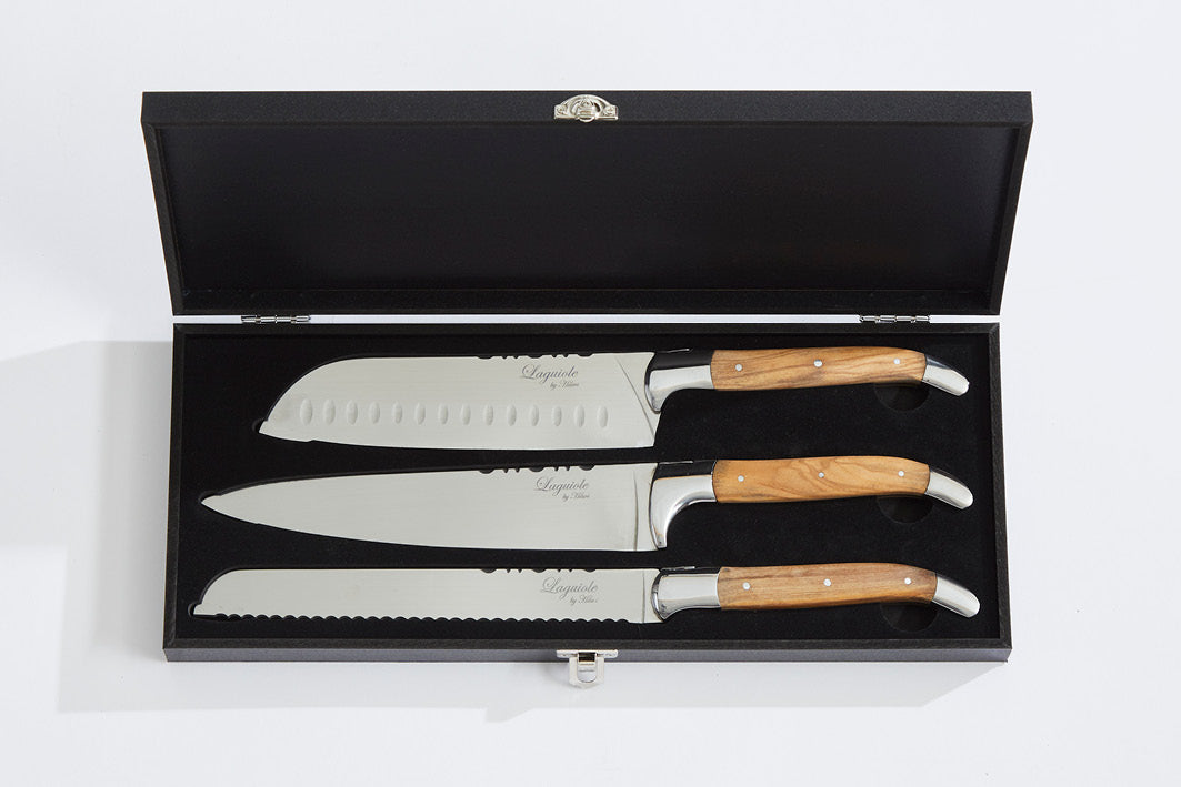 Laguiole køkkenknive 3 stk. + knivmagnet til væg
