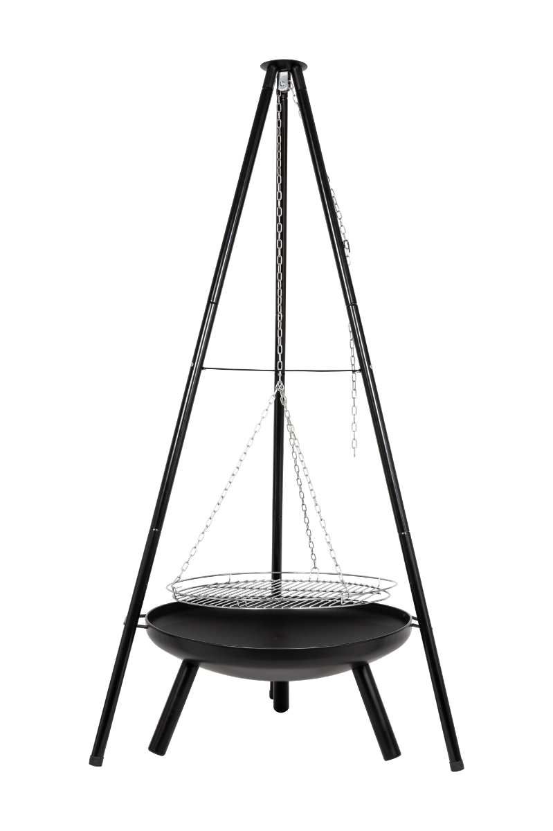 La Hacienda Tripod hængegrill i stål med bålfad og bæretaske