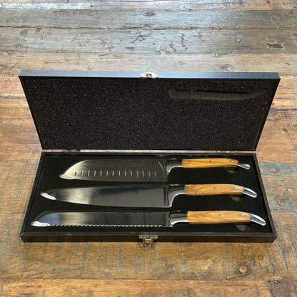 Laguiole kokkeknive 3 stk i oliventræ