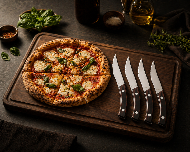 Legnoart NAPOLI Pizzaknive & RIALTO Skærebræt – Eksklusivt Bundle Sæt